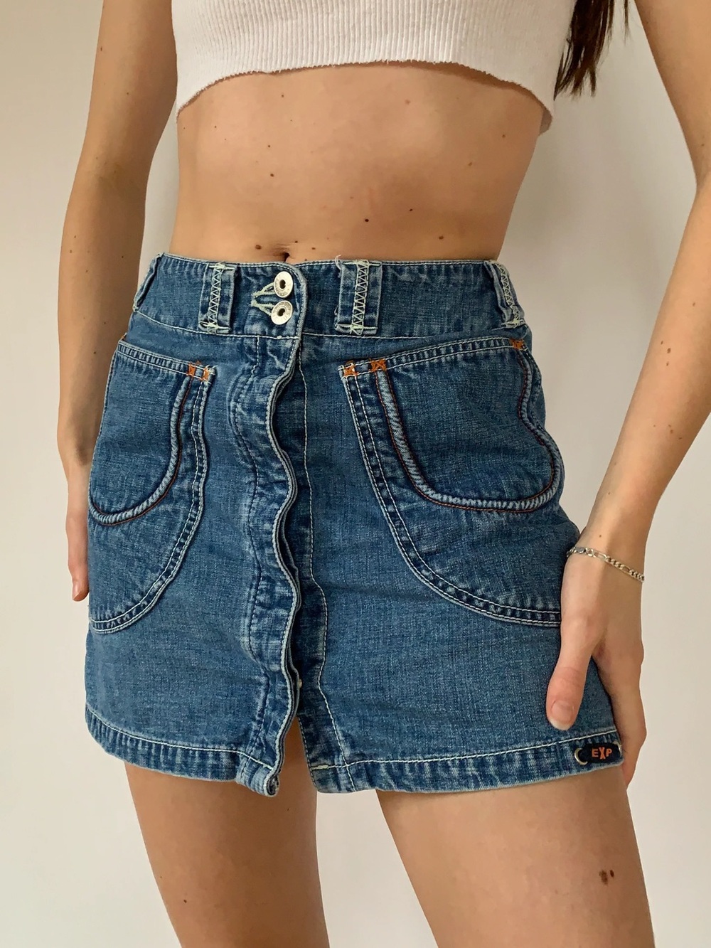 Vintage Express Bleus Button Fly Zip Pocket Denim Skirt Size 9/10 - Picture 3 of 13